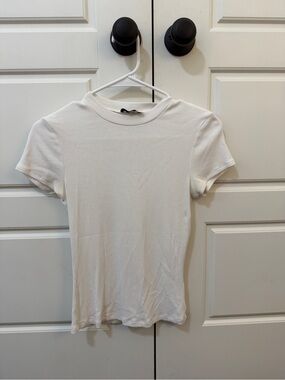 LNA White Ribbed Short-Sleeve Crew Tee